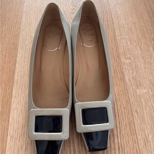 Roger Vivier Two-Tone Patent Pumps with Black Toe and Buckle